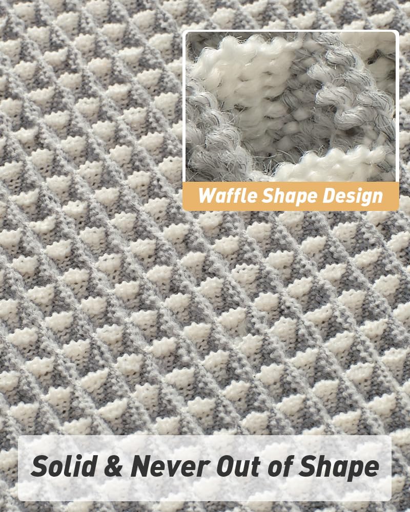 Upgraded Waffle Bath Mat, Super Absorbent Non Slip Bath Mats for Bathroom Floor, Machine Washable Bathroom Rugs with Tassels, Rubber Backed Bathroom Mats, Ultra Soft, 18" x 30",LightGrey & Cream