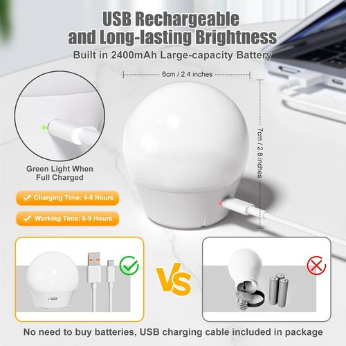 Brightown E26 Rechargeable Light Bulb - Remote & Timer, Dimmable 3 Color Temperatures + 9 RGB Colors | 2 Pack