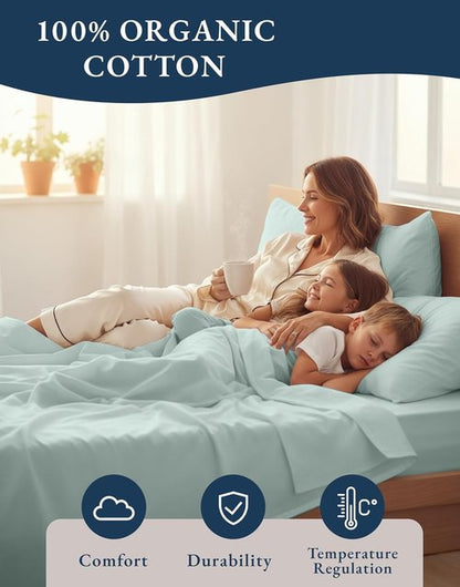 LANE LINEN 100% Organic Cotton Bed Sheets - Extra Long Twin XL, Soft Percale, Perfect for Dorm & Hospital - French Blue