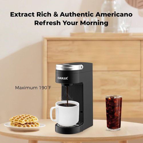 CHULUX Single Serve Coffee Maker - Compact K-Cup Brewer with 6 to 12oz Brew Sizes | Fits 7.3" Travel Mugs