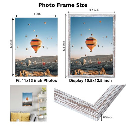 JCJMY 11x13 Picture Frame Rustic White for Wall Hanging, Wall Mounting Horizontally or Vertically, 11 x 13 Wall Gallery Poster Photo Frame with Shatter Resistant Plexiglass, Rustic White