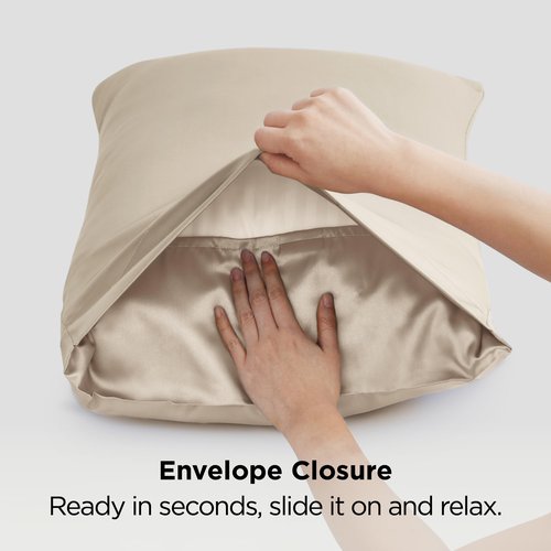 Bedsure Satin Pillowcase 2 Pack Similar to Silk Pillow Cases Standard Size, Pillow Case for Sleeping Women with Envelope Closure, Gifts for Women Men, Khaki, 20x26 Inches, 2pcs