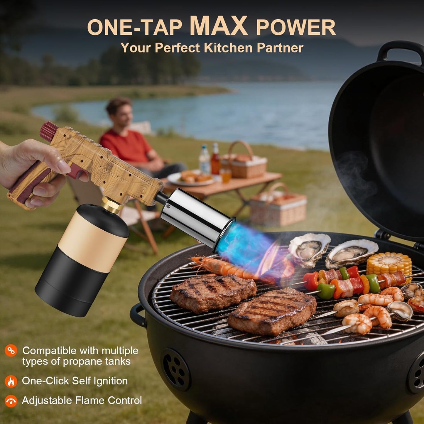 Semlos Propane Torch - Powerful Kitchen Torch for Searing Steak & BBQ - Charcoal Lighter & Campfire Starter