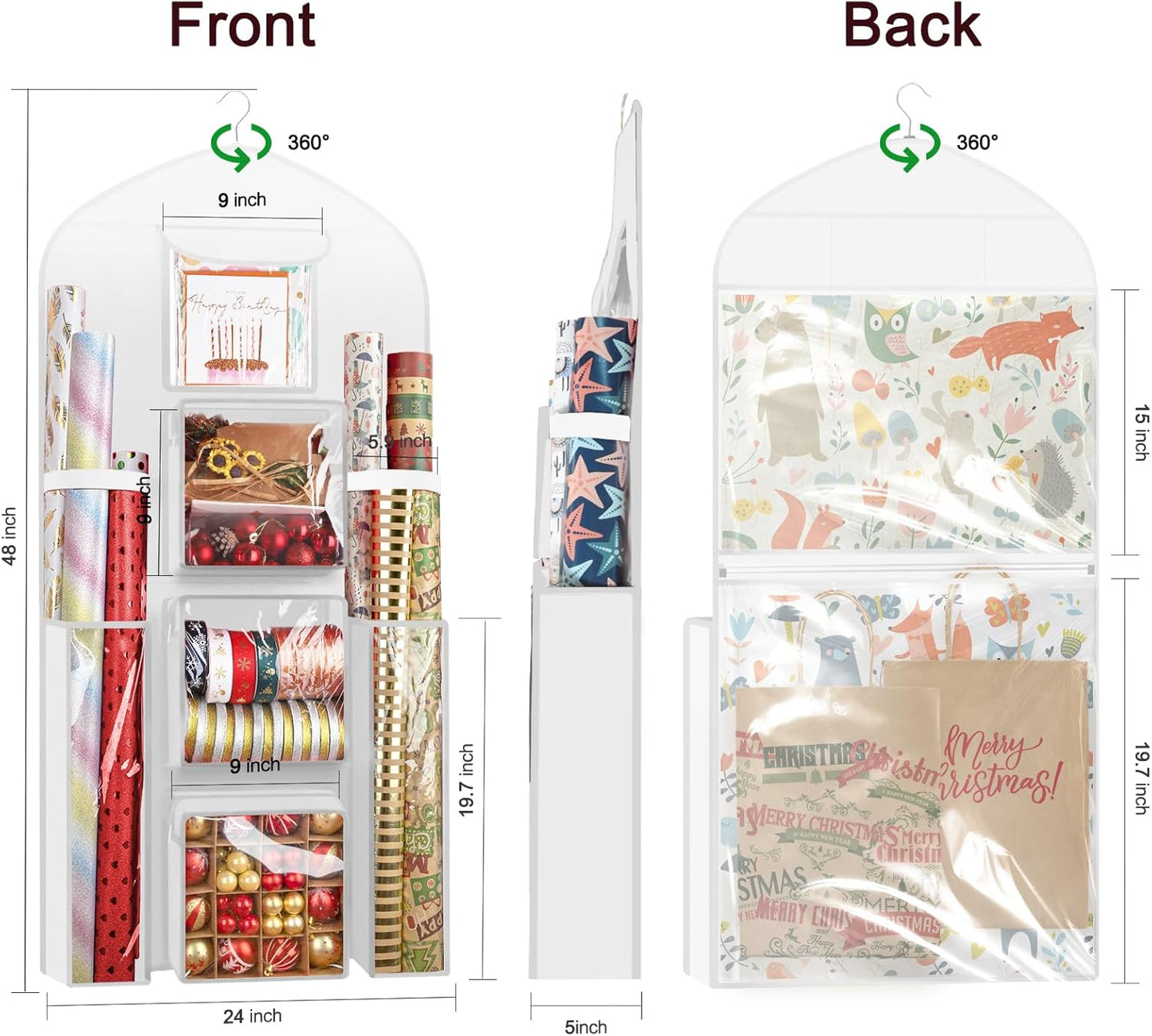 Oxford Extra Large Gift Wrapping Paper Storage Bag - Double-Sided Christmas Wrapper Organizer, 48x24