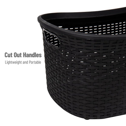 Mind Reader 40L Laundry Basket, Clothes Hamper, Premium Wicker Design, Plastic, Black