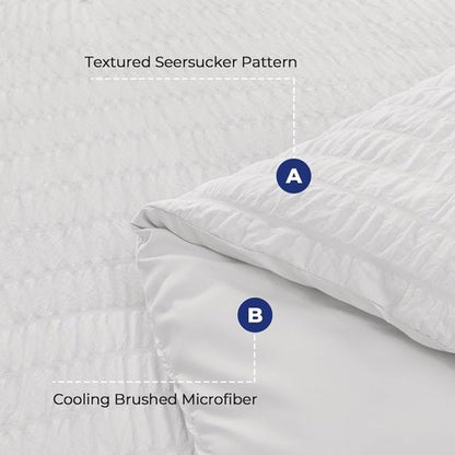 HYMOKEGE Twin XL Comforter Set - 5-Piece Seersucker Luxury Bedding Set for All Seasons | White
