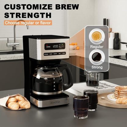 Regine Switzerland 12-Cup Programmable Coffee Maker - Regular & Strong Brew, 24H Timer, Auto Shut-Off
