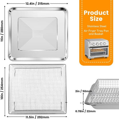 Cuisinart Air Fryer Accessories - 2 Pack Basket Tray Set | 12.2"x11" Stainless Steel for Perfect Grilling