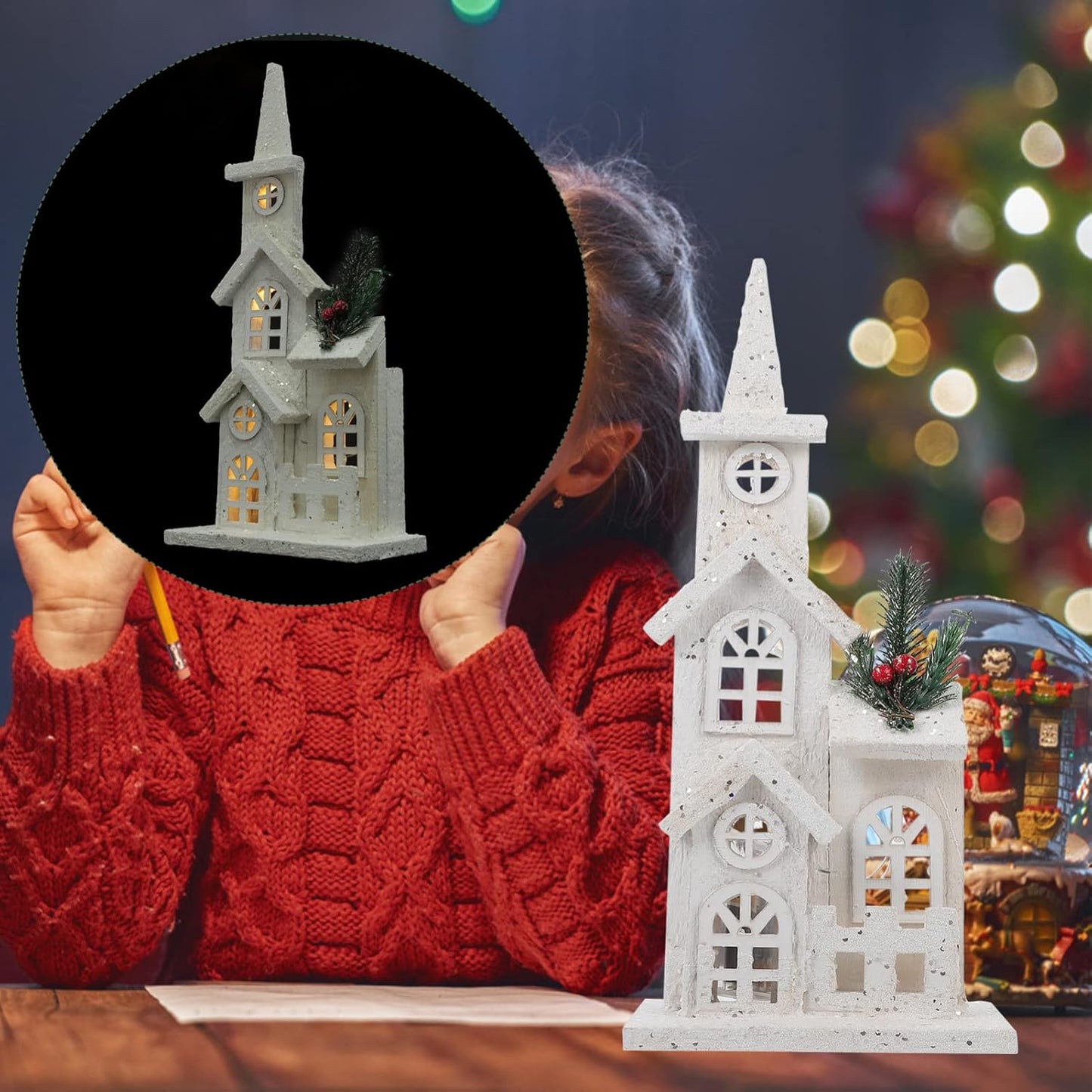 NUOBESTY Christmas LED Church Light House - Snow Scene Desktop Ornament for Holiday Home Decor