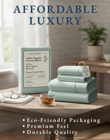 LANE LINEN RV Queen Sheets Set - 100% Organic Cotton 15" Deep Pocket Fitted Camper Sheets - (Short Queen, Cool Blue)