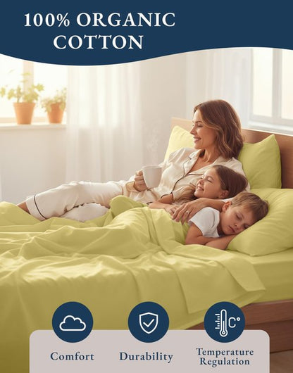 LANE LINEN 100% Organic Cotton King Bed Set, Soft & Comfy Luxury Hotel Feel Crisp Percale Weave, Machine Washable Mercerized Cotton Bedding Sets & Collections King Size- Cocoon