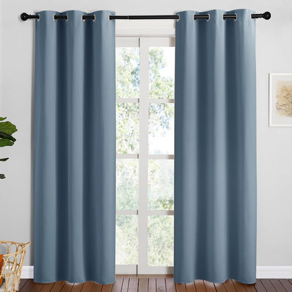 NICETOWN Smoky Blue Blackout Curtains - Thermal Insulated 84-Inch Long Drapes, 2 Panels, 34" Wide