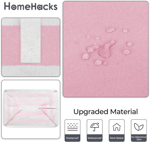 HomeHacks Large Waterproof Laundry Baskets - Collapsible Hampers with Reinforced Handles | 75L Each, Pink