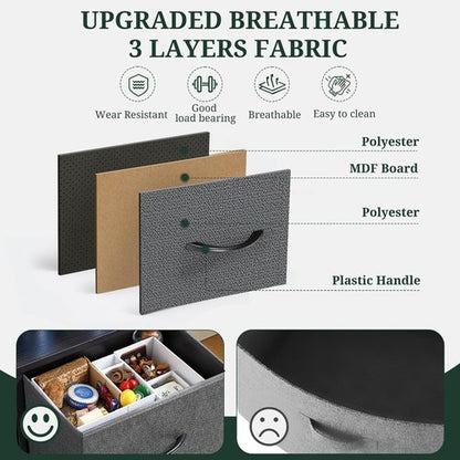 5-Drawer Dresser for Bedroom, Anti-Tip Wide Storage Organizer Fabric Chest of Drawers TV Stand for 45" TV with Wooden Top and Metal Frame for Closet, Living Room, Hallway, Entryway, Gray
