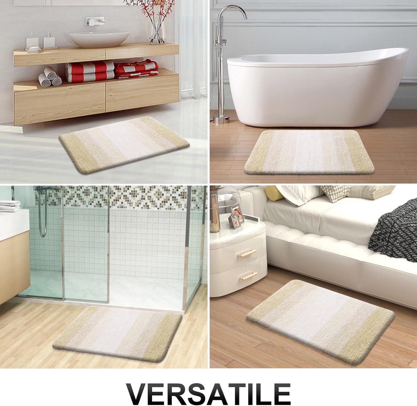 OLANLY Bathroom Runner Rugs - Extra Soft Microfiber Bath Mats | Quick Dry, Washable, 54x24, Light Beige