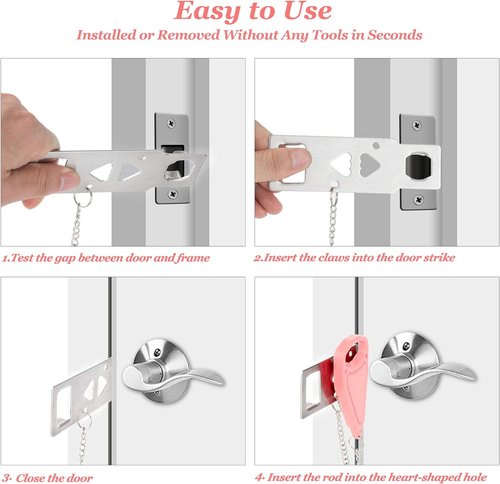AceMining Portable Door Lock - Home Security Solution for Travel & Privacy | Pink (1 Pack)