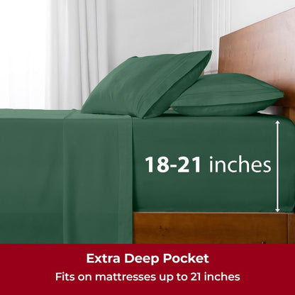 Mellanni Extra Deep Twin XL Sheets - 3 PC Iconic Collection Bedding - Luxury, Ultra Soft, Cooling Bed Sheets - Wrinkle, Fade, Stain Resistant (Twin Extra Long, Emerald Green)