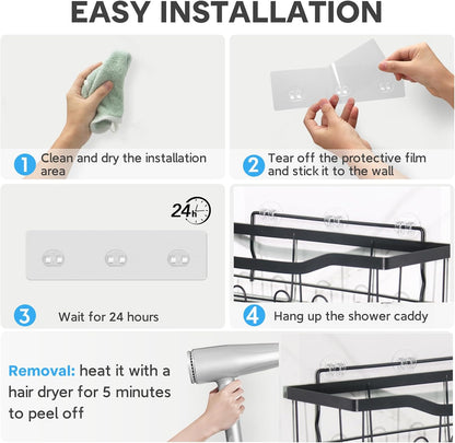 Skiennix Shower Caddy Adhesive Hooks - Strong Waterproof No-Drill Design | 6-Piece Set for Bathroom & Kitchen