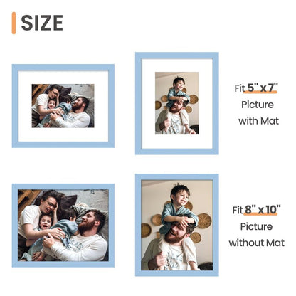 upsimples 8x10 Picture Frame Set of 5, Display Pictures 5x7 with Mat or 8 x 10 Without, Wall Gallery Photo Frames, Blue