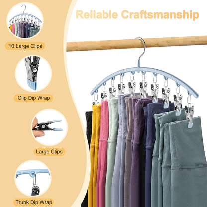 Volnamal Legging Organizer - Space-Saving Metal Yoga Pants Hanger with 10 Clips - Blue