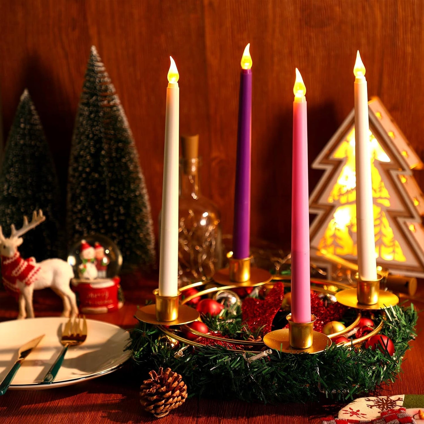 Sliner Christmas Advent Wreath Ring - Metal Candle Holder for Festive Table Decor | 2 Pcs Set