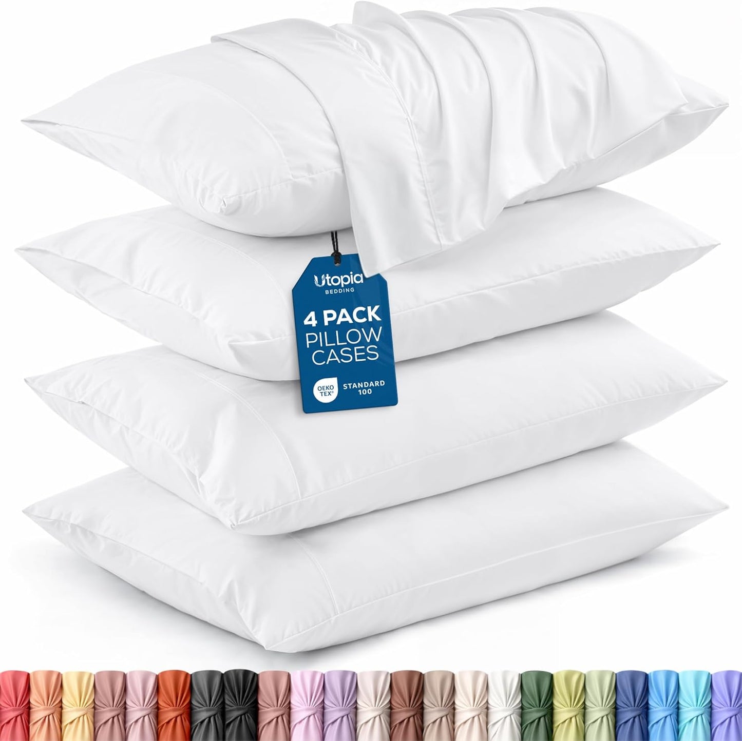Utopia Bedding Standard Pillow Cases - Soft Brushed Microfiber - Pack of 4 | 20 X 26 Inches - White