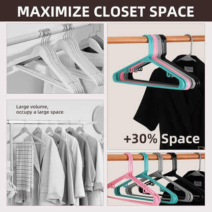 Skiennix Plastic Hangers - Space-Saving, Sturdy Design with 2 Built-In Hooks | 20 Pack