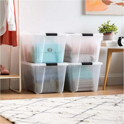 IRIS USA 54 Qt Stackable Plastic Storage Bins - BPA-Free, Durable Lids, 8 Pack - Clear Organizing Solution