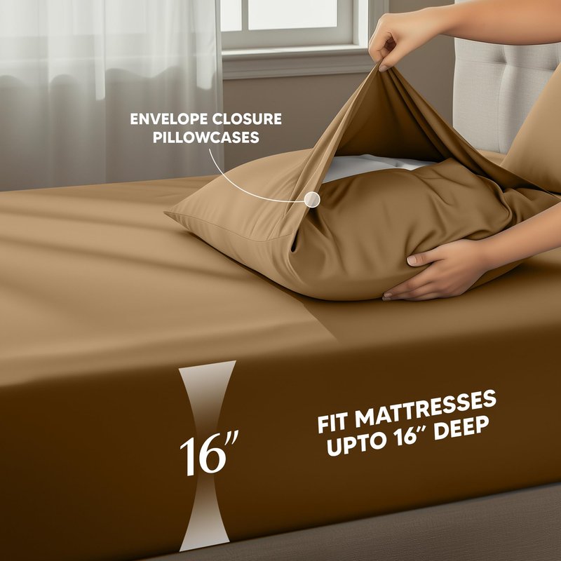 Utopia Bedding King Size Sheet Set – 4 Piece Bed Sheets, Soft and Breathable Microfiber, Includes 1 Fitted Sheet, 1 Flat Sheet and 2 Pillowcases – Oeko Tex (Mocha)