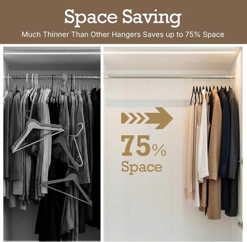 HOUSE DAY Black Velvet Hangers - 40 Pack Non-Slip Heavy Duty Felt Hangers for Space-Saving Closet Organization | 360° Rotating Silver Hook