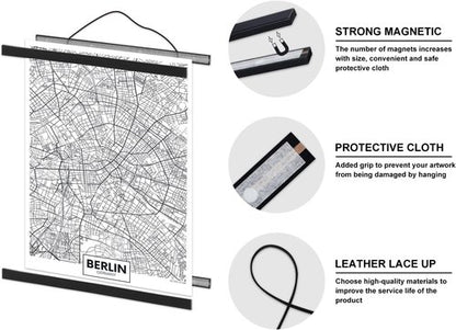 Benjia Magnetic Poster Hanger - Stylish Wooden Frame for 21" Artwork & Prints | Black Finish