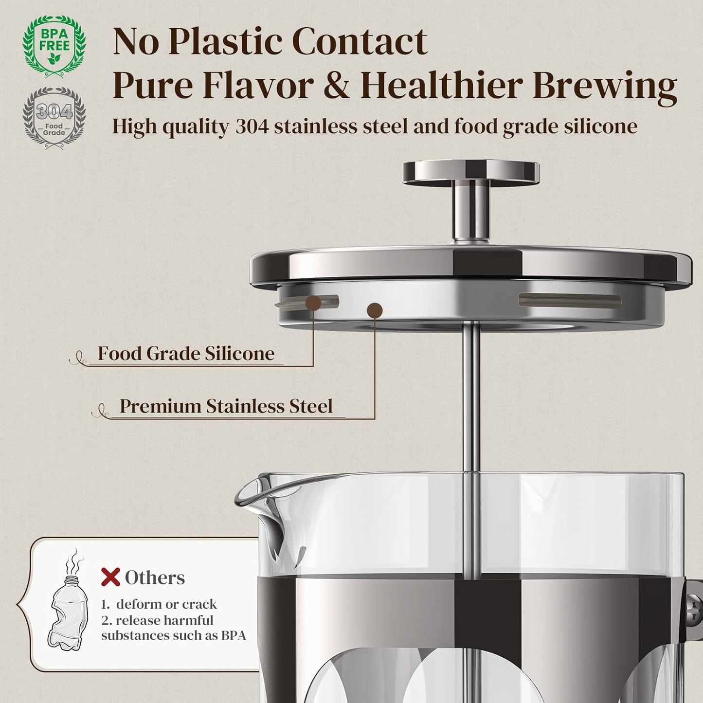 Veken French Press 34oz - Dark Pewter Coffee Maker with 22oz Cream Canister for Fresh Brews