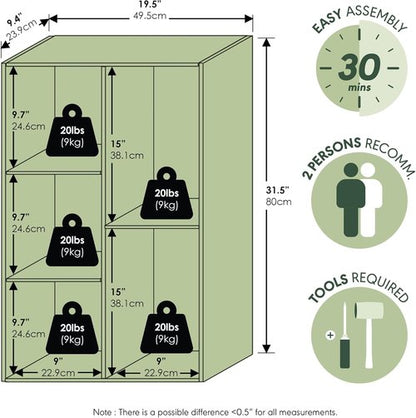 Furinno LUDER Bookshelf - 5-Cube Reversible Bookcase for Easy Assembly | White, 9.4 x 19.5 x 31.5