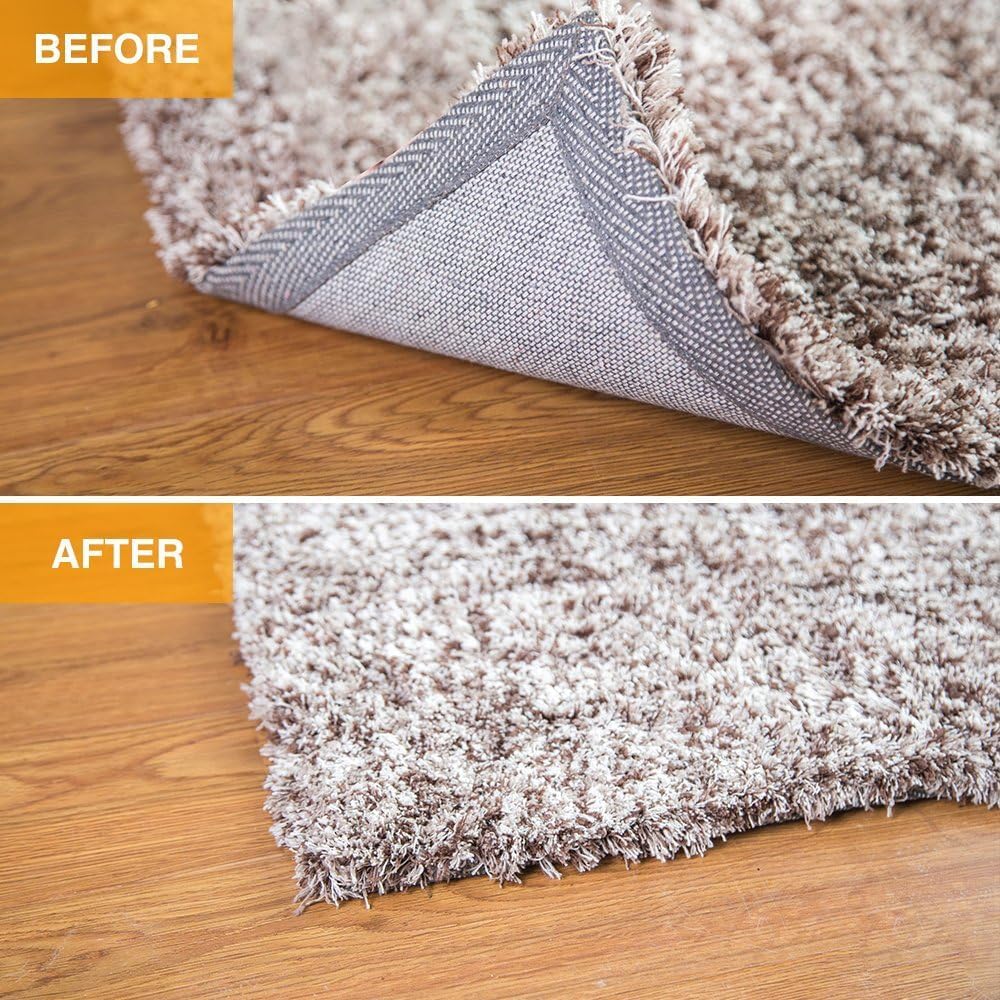 Skiennix Non-Slip Rug Pad Grippers - 4PCS Double-Sided Carpet Corner Stickers for Hardwood & Tile Floors