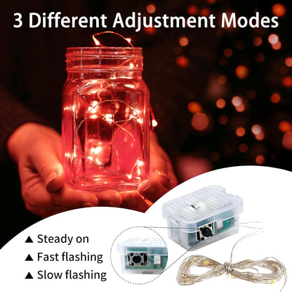 Skiennix 20 LED Red Fairy String Lights - 7Ft Waterproof Twinkle Lights for Parties & Holidays
