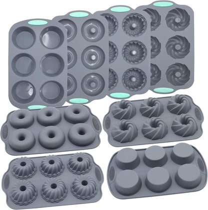 Tongjude Silicone Donut Pans - 8 Nonstick Baking Molds | Heat Resistant & Dishwasher Safe, Grey
