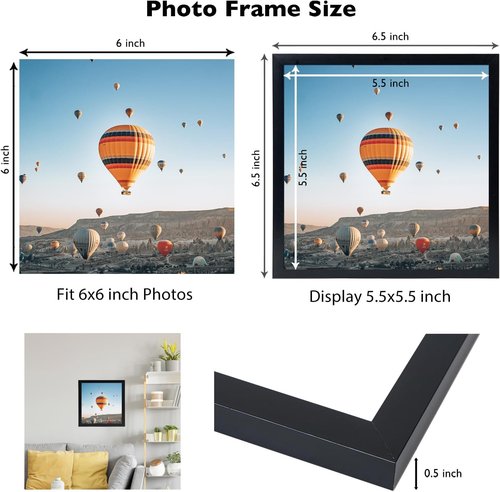 JCJMY 6x6 Picture Frame - Black Wall Mount & Tabletop Display | Shatter-Resistant Plexiglass