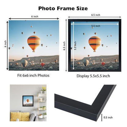 JCJMY 6x6 Picture Frame Black for Wall Hanging or Tabletop, Wall Mounting Horizontally or Vertically, 6 x 6 Square Wall Gallery Poster Photo Frame with Shatter Resistant Plexiglass, Black