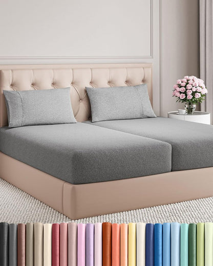 Split King Size 5 Piece Sheet Set - Comfy Breathable & Cooling Bed Sheets Set - Hotel Luxury Bedding for Women, Men, Kids, Teens, Boys & Girls - Deep Pockets & Wrinkle Free - Grey (Heathered Sheets)