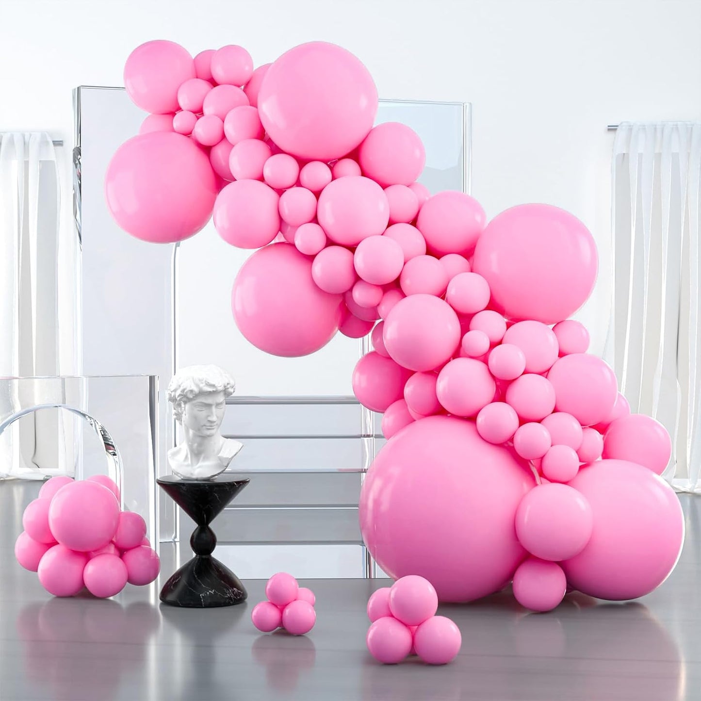 PartyWoo Pink Balloons - 127 Pcs in Various Sizes with Heart Foil for Valentine's Day & Weddings