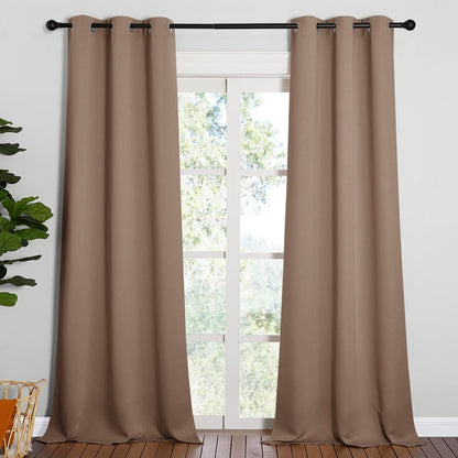 NICETOWN Light Reducing Grommet Curtains - Tripe Woven Textured Soft Curtain Panels for Living Room Window Treatment Drapes (2 Panels, W42 x L95, Cappuccino)