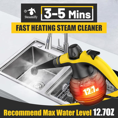 Pressurized Handheld Steam Cleaner with 10pcs Accessories & Safety Lock, Multi-Purpose & Powerful Home Use Steamer for Cleaning, Car, Bathroom, Shower, Upholstery, Grout, Window