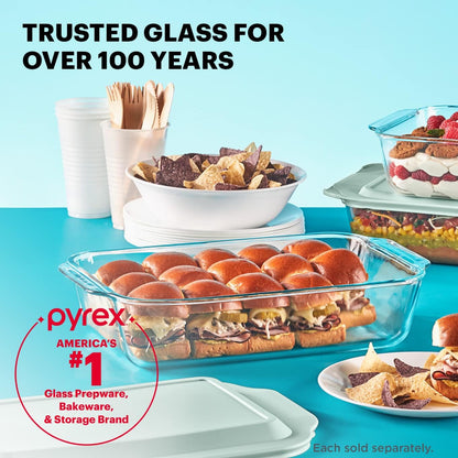 Pyrex Deep 9x13-Inch Glass Baking Dish - Oven, Freezer & Microwave Safe with Lid | Clear Casserole Container