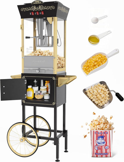 Skiennix 12oz Retro Popcorn Machine - Professional Movie Theater Style with Warming Deck | Black & Gold