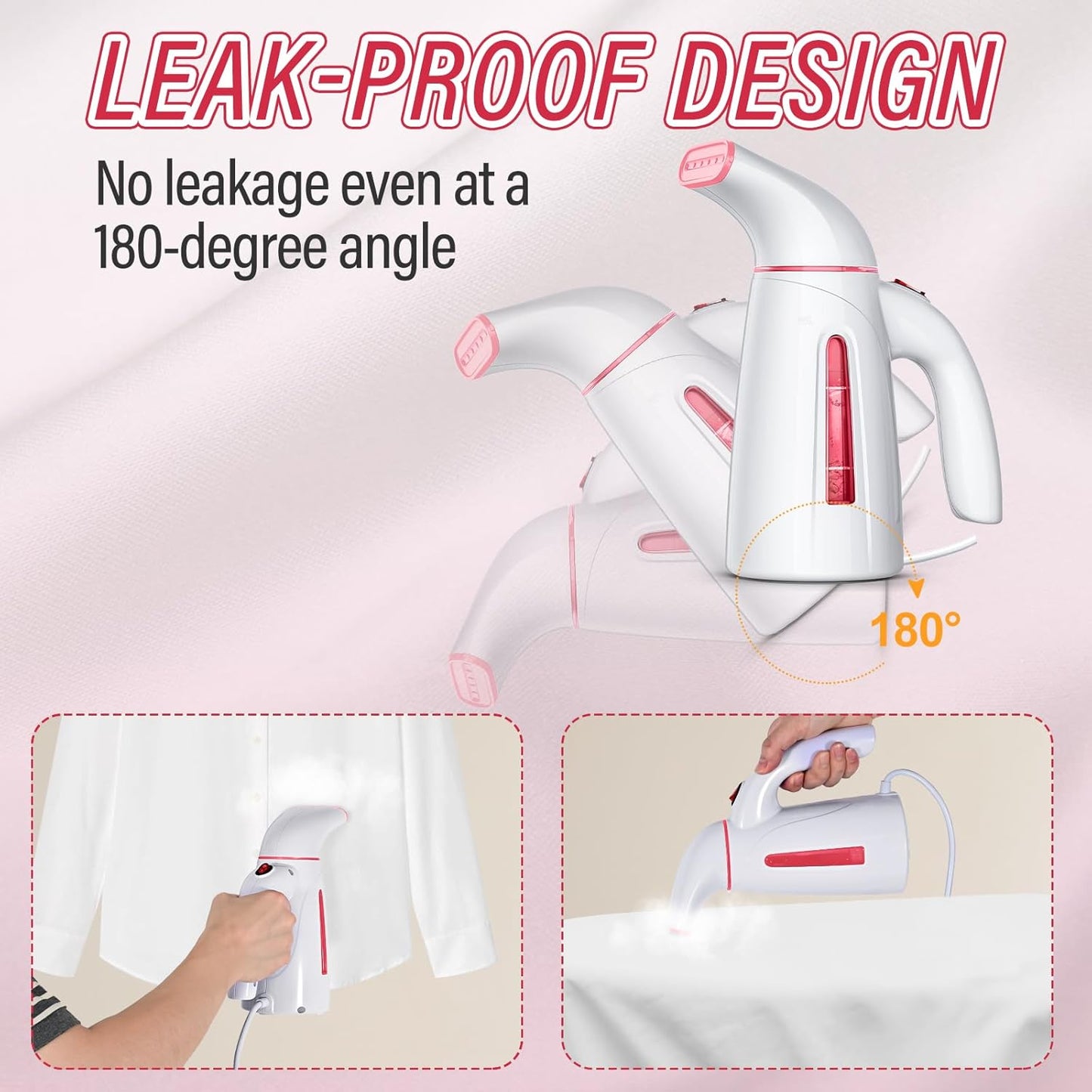 OGHom Portable Handheld Clothes Steamer - 300ml Capacity, 950W Fast Heat Up (Pink)