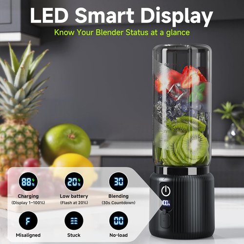 COKUNST Portable Blender - Compact 17oz Smoothie & Shake Maker with 8 Blades | USB-C Rechargeable, LED Display