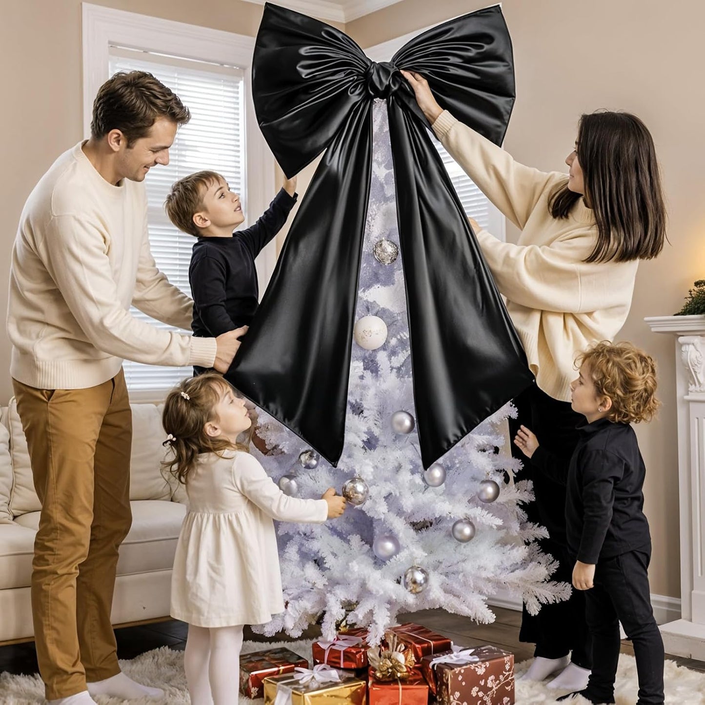 Skiennix Black Bow Decor - 40 x 24 Inches Large Satin Ribbon Tie for Wedding & Birthday Backdrop