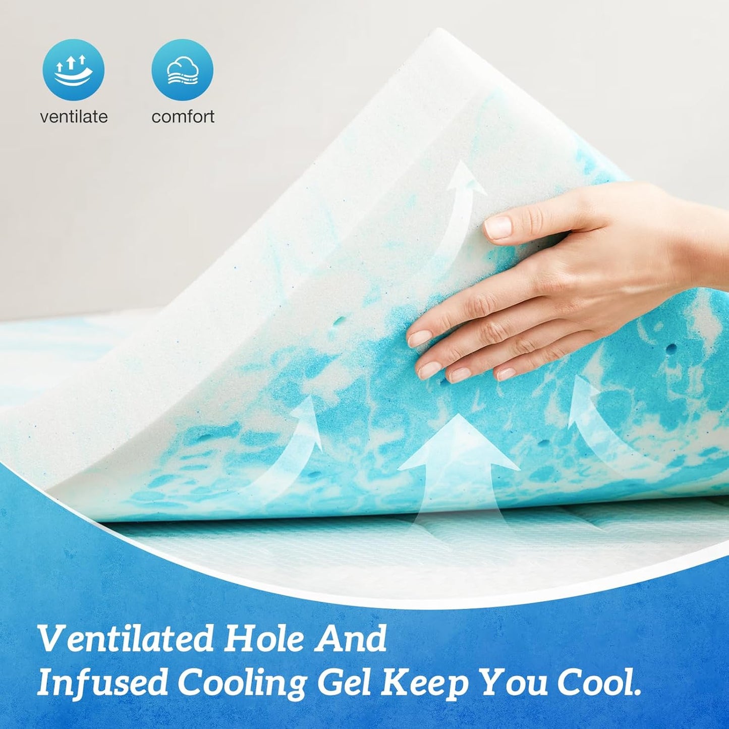Skiennix Full Size Mattress Topper - 2 Inch Cooling Gel Infused Memory Foam for Back Pain Relief