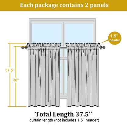 OWENIE Short Aqua Sheer Curtains 36 Inch Length 2 Panels Set, Kitchen Tiers Curtains Light Filter Rod Pocket Voile Cafe Curtain for Basement Bathroom Small Half Window, 42" W x 36" L, Aqua