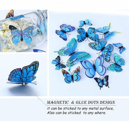 OPSEAM 3D Butterfly Wall Decor - 48 PCS Magnetic Stickers for Party Decorations | Blue